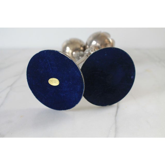 Pair of Vintage Silver-Plated Lotus Flower Candlestick Holders For Sale - Image 9 of 10