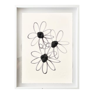 "Three Daisies" Original Mixed-Media Painting by Jake Poser, Framed For Sale
