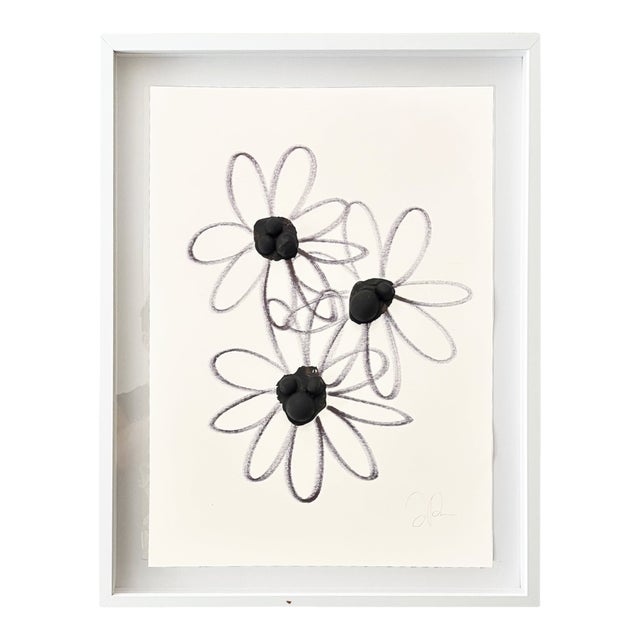 "Three Daisies" Original Mixed-Media Painting by Jake Poser, Framed For Sale