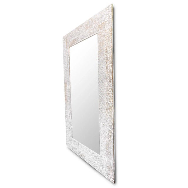 Tribal Vintage Large White Umbuka Carved Mirror For Sale - Image 3 of 8