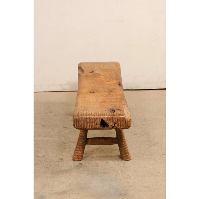 Mid 20th Century Mid 20th Century Artisan-Carved & Nicely Textured Teak Bench For Sale - Image 5 of 11