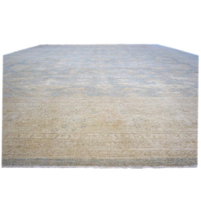 Early 21st Century Afghan Oushak Wool 12x15 Blue & Ivory Handmade Area Rug #1142741 For Sale - Image 5 of 11