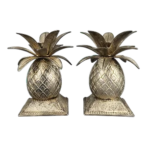 Pair of Silver Plated Metal Pineapple Candle Holders by Godinger