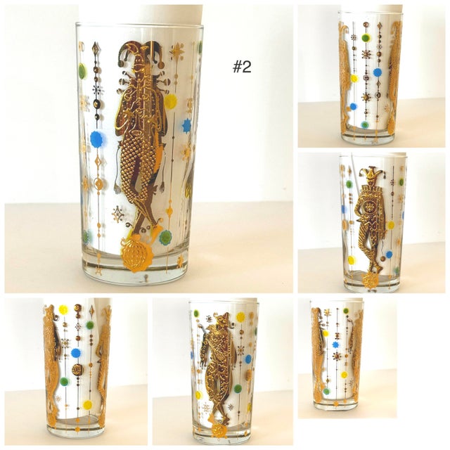 Glass 1960s MCM Culver Harlequin Mardi Gras 22k Gold Highball Glasses; Set of 5 For Sale - Image 7 of 7