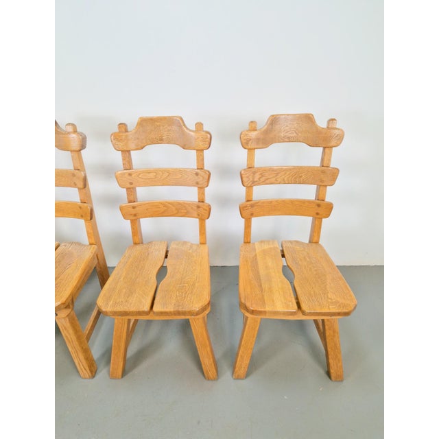 1960s Dutch Brutalist Dining Chairs with Ladder Backrests in Oak, 1960s, Set of 4 For Sale - Image 5 of 12