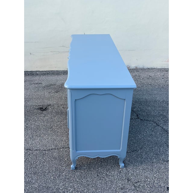 Gray 1970s French Provincial Blue Gray Lacquered Dresser of Twelve Drawers For Sale - Image 8 of 11
