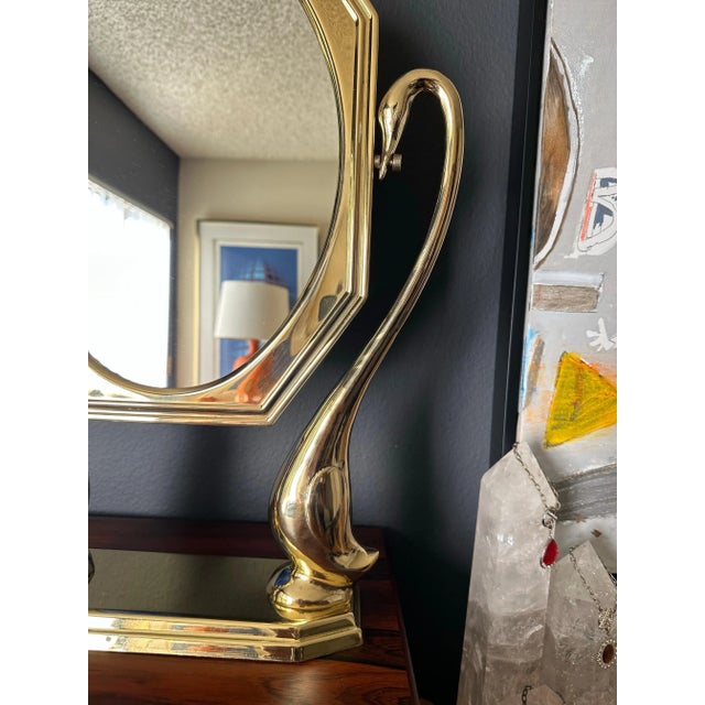 Art Nouveau Style Brass Vanity Mirror With Swan Motif For Sale In Los Angeles - Image 6 of 12