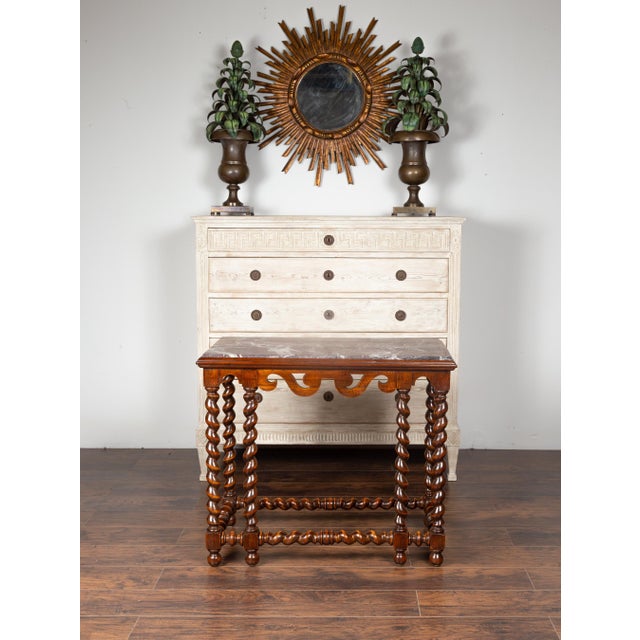 Brown English 1850s Barley Twist Mahogany Console Table with Red Marble Top For Sale - Image 8 of 12