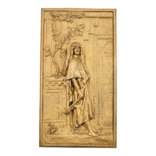 Mid 20th Century Middle Eastern Musician Cast Metal Relief For Sale