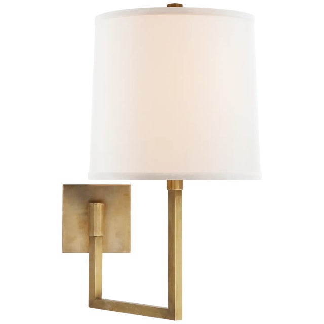 Barbara Barry for Visual Comfort Signature Aspect Large Articulating Sconce in Soft Brass with Ivory Linen Shade For Sale