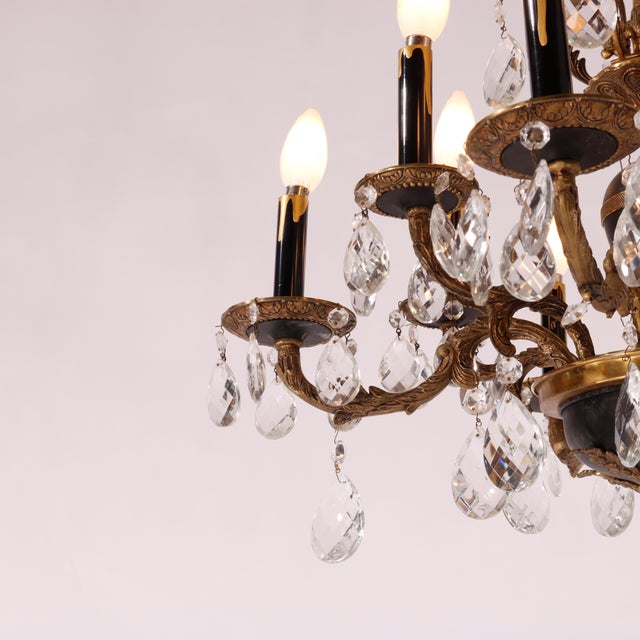 Metal French Empire Ebonized & Gilt Metal Chandelier 1930 For Sale - Image 7 of 12