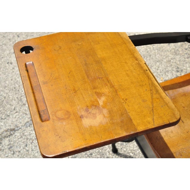 Antique American Industrial Iron and Maple Childs School Writing Desk For Sale In Philadelphia - Image 6 of 12