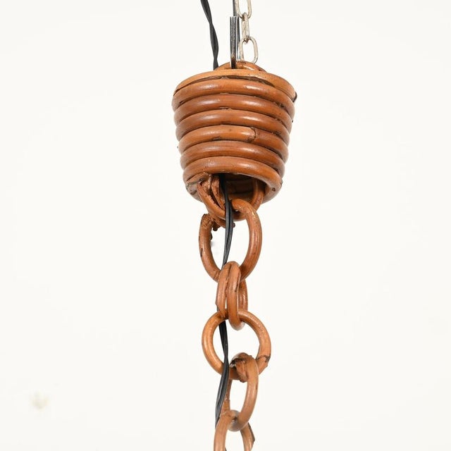 Vintage Pendant Light in Parchment with Rattan and Wicker by Louis Sognot, France, 1960s For Sale - Image 11 of 14