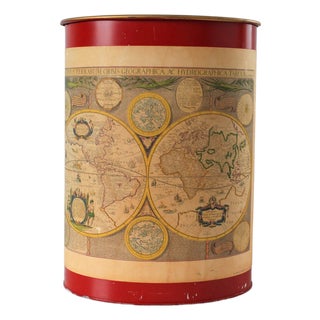Vintage Keller Charles of Philadelphia Waste Basket “The World in Hemisphere” For Sale