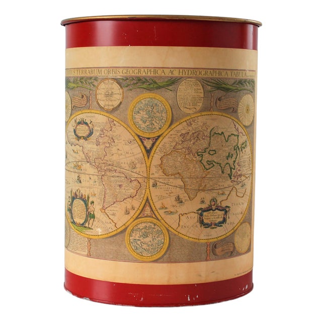 Vintage Keller Charles of Philadelphia Waste Basket “The World in Hemisphere” For Sale