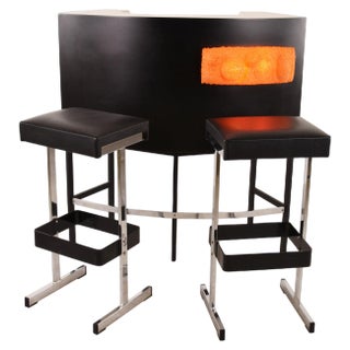 Vintage Illuminated Bar with Stools, 1970s, Set of 3 For Sale