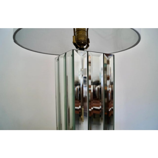 Glass 1960's Hollywood Regency Beveled Mirror Table Lamp For Sale - Image 7 of 13