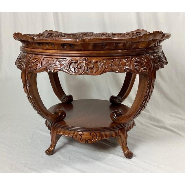 1930s Satinwood Inlaid Coffee Table With Lazy Susan Tray Table For Sale - Image 4 of 11