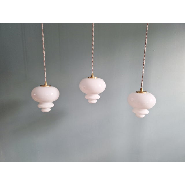 Scandinavian Pendant Lights in White Opaline Glass, 1960, Set of 3 For Sale - Image 15 of 18