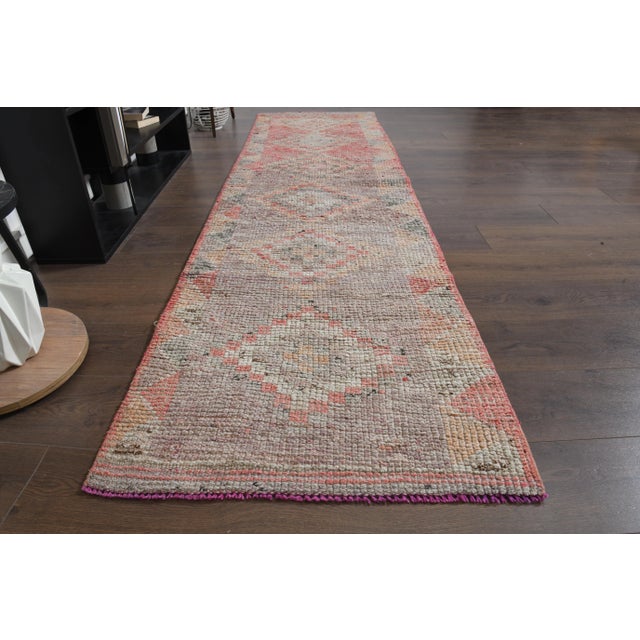 Textile 1970s Turkish Oushak Handmade Wool Cotton Pink Runner Rug For Sale - Image 7 of 9