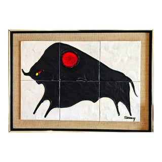 MCM Modernist Tile Picture of a Bull by Harris G. Strong For Sale