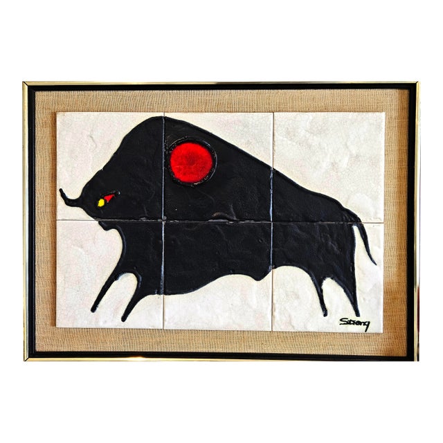 MCM Modernist Tile Picture of a Bull by Harris G. Strong For Sale