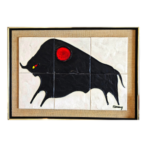 MCM Modernist Tile Picture of a Bull by Harris G. Strong