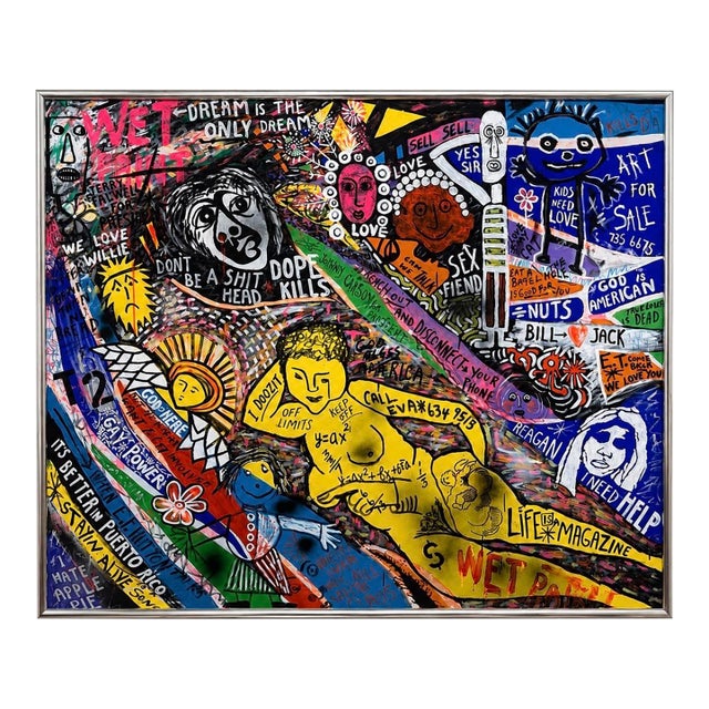 God Bless America Neo-Expressionist Painting in the Spirit of the Basquiat Signed S. Solomon, 1982 For Sale