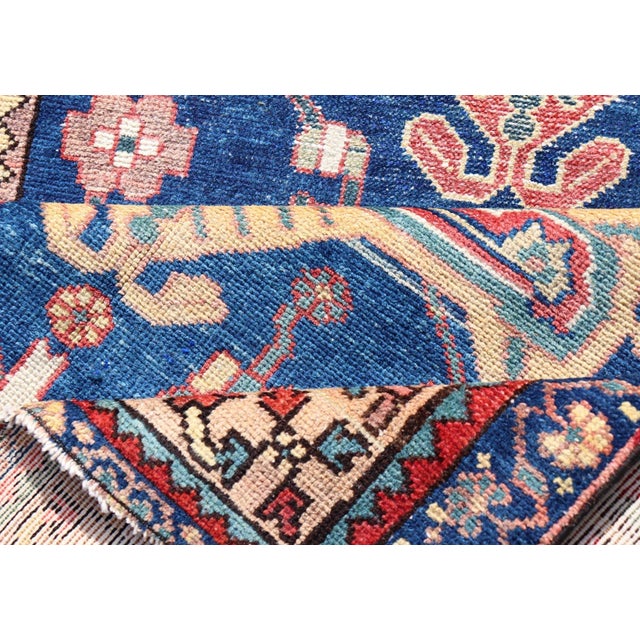 Antique Persian Hamadan Rug With Colorful Geometric Medallion on a Blue Field For Sale - Image 10 of 11