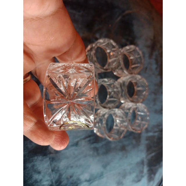 American Set of 8 Vintage Crystal Clear Cut Essex Napkin Rings For Sale - Image 3 of 8