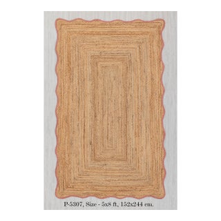 3x10Ft. Pink Wave Scallop Edge Jute Rug For Sale