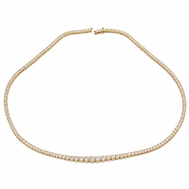 14k Yellow Gold 10-5/8 CTTW Lab-Grown Diamond Graduated Tennis Necklace, 18 In For Sale - Image 4 of 10