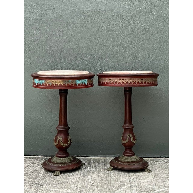 Vintage Regency Ormolu Pedestal Table With Inset Marble - Set of 2 For Sale - Image 10 of 12