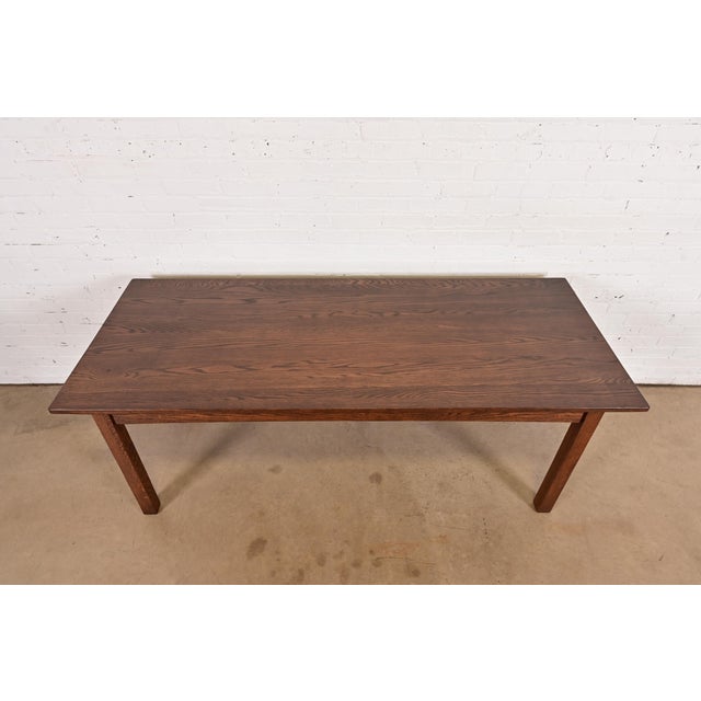 Late 20th Century Late 20th Century Stickley Style Mission Oak Arts & Crafts Harvest Farmhouse Dining Table, Newly Refinished For Sale - Image 5 of 11