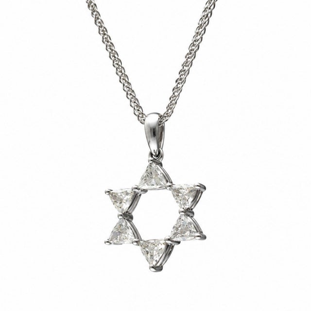 Contemporary Diamond Star of David Pendant 18k White Gold Necklace For Sale - Image 3 of 9