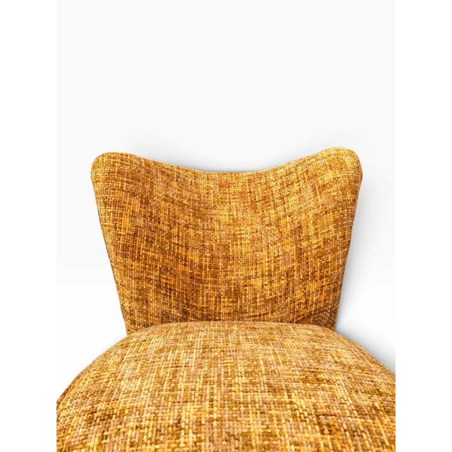 Pair of Danish Modern Cocktail Chairs | Curved Winged Backs in Golden Mustard Tweed | Tapered Wood Legs | C. 1950s For Sale - Image 15 of 15