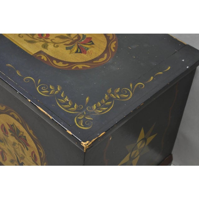 Blue Antique Pennsylvania Dutch Colonial Blue Hand Painted Blanket Chest Trunk For Sale - Image 8 of 18