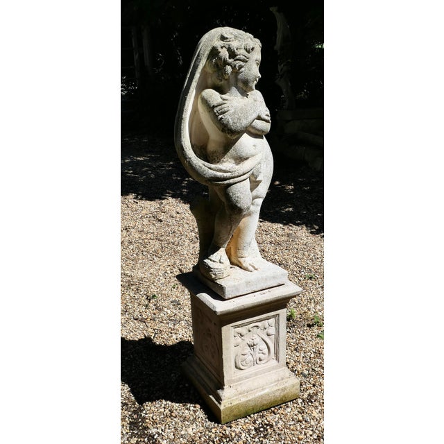 1920s Large Statue of Cherub on Plinth, 1920s For Sale - Image 5 of 7