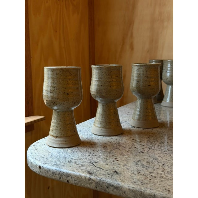 Handmade Speckled Stoneware Goblets, Set of 8 For Sale - Image 17 of 18