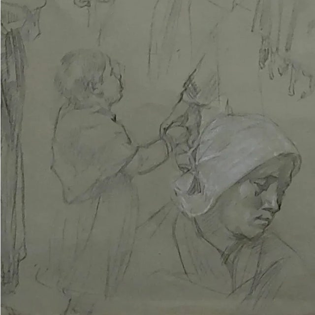 Realism Leon Augustin Lhermitte -3 Women & a Child - Original Pencil Drawing -C1880s For Sale - Image 3 of 9