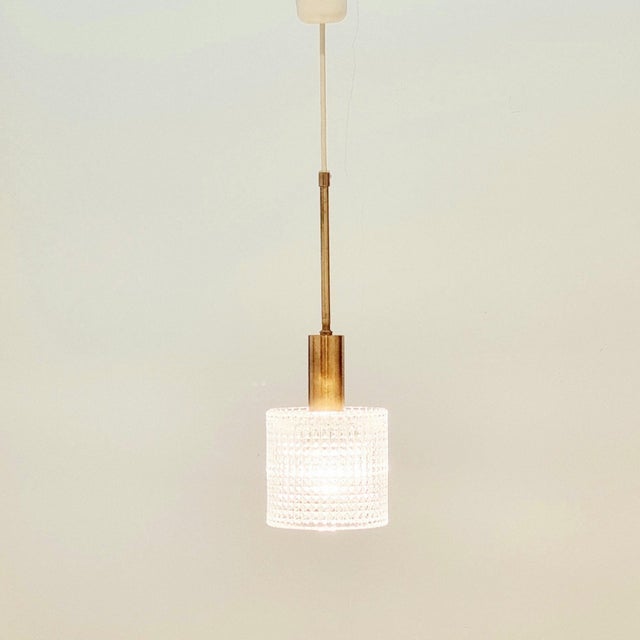 1960s 1960s Mid-Century Scandinavian Crystal Glass & Brass Pendant/Ceiling Light by Carl Fagerlund for Orrefors, For Sale - Image 5 of 10