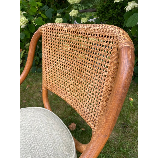 1970s Caned Rattan Bentwood Swivel Chairs and Table Set of 5- Circa 1970s For Sale - Image 5 of 15