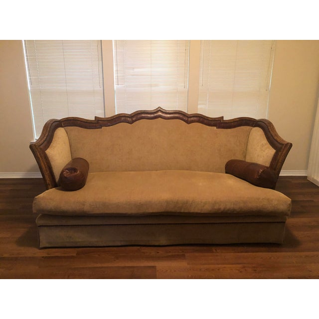 Marge Carson Lizette Sofa With Leather Roll Pillows Chairish