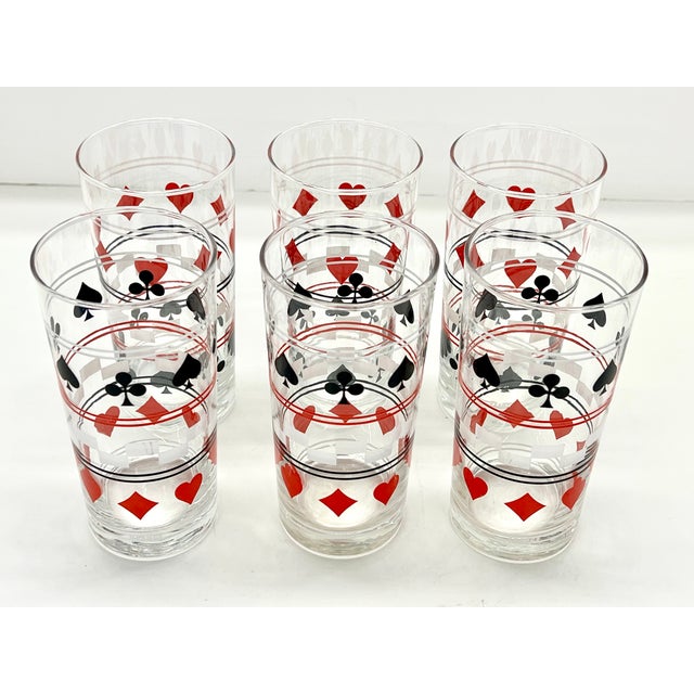 Vintage MCM Mid Century Modern Playing Card Drinking Glasses - Set Of 6 Made in France $90 Fun vintage barware set...
