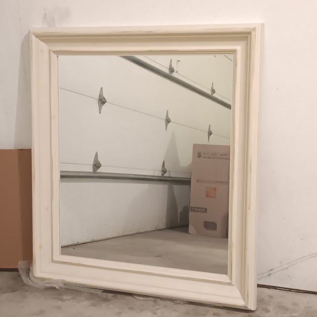 Antique White Vintage Antique White Solid Wood Framed Mirror With Natural Knotting Grain. For Sale - Image 8 of 14