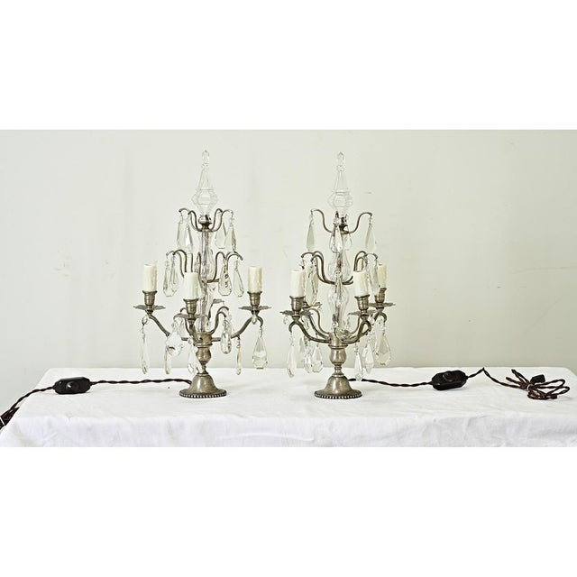 French 19th Century Pair of Crystal Girandole Lamps For Sale In Baton Rouge - Image 6 of 12