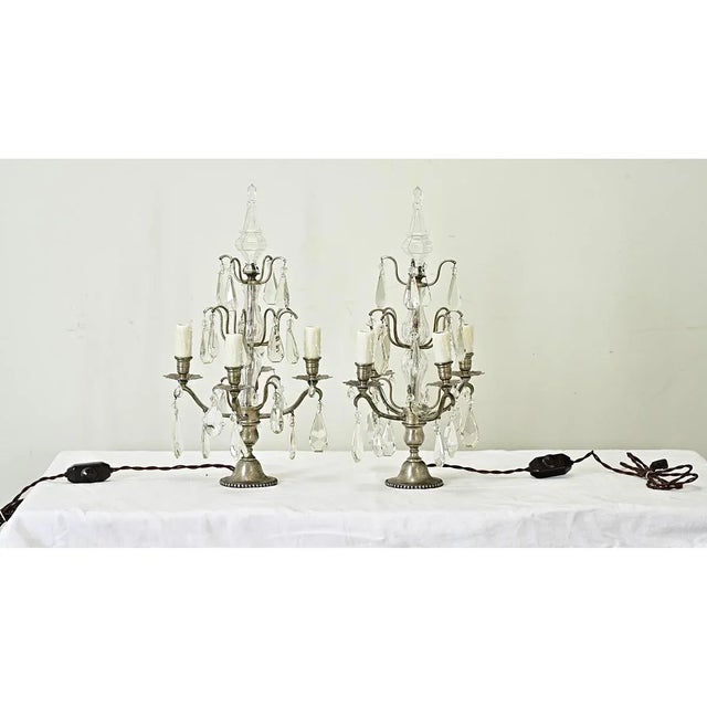 French 19th Century Pair of Crystal Girandole Table Lamps For Sale In Baton Rouge - Image 6 of 12