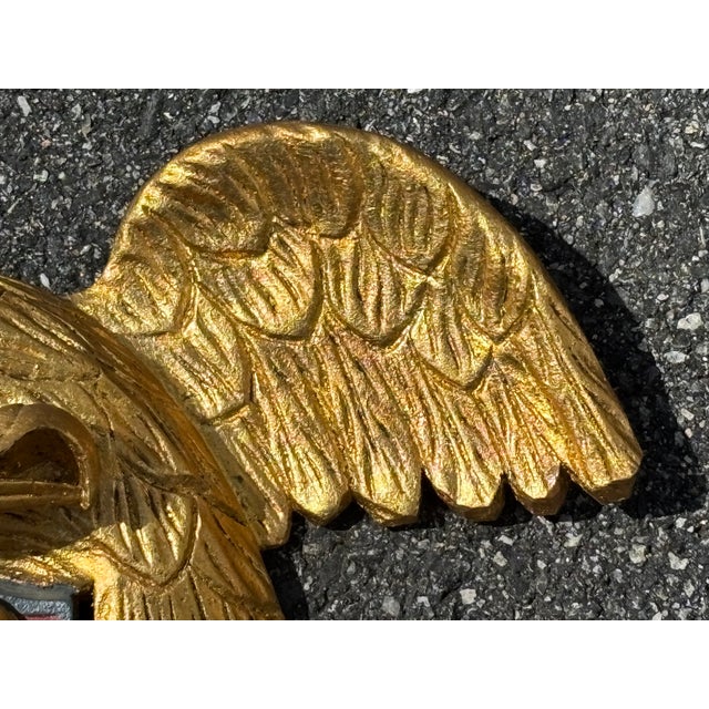 Early 20th C. American Gilt Wood Carved Eagle + Shield Patriotic Icon For Sale - Image 9 of 10