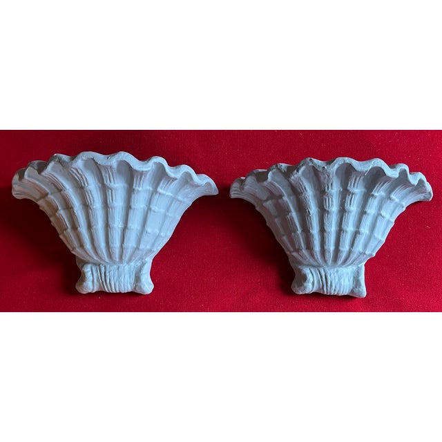 Light Gray Serge Roche Style Rococo Plaster Sea Shell Wall Light Sconces - A Pair For Sale - Image 8 of 12