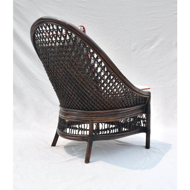 Vintage Rattan Curved Back Chair Attributed to Palecek, Blue & White, 1990s For Sale In Philadelphia - Image 6 of 13